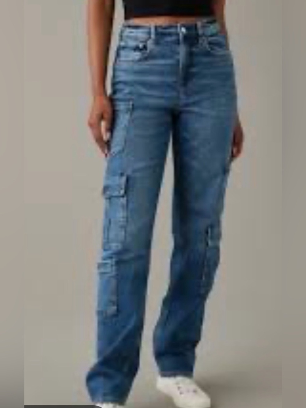 American Eagle-Women's Cargo Straight-Leg Jeans - Blue
Size 0